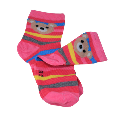 Pink Multi Lines Teddy Kids Socks (6-10 Years)