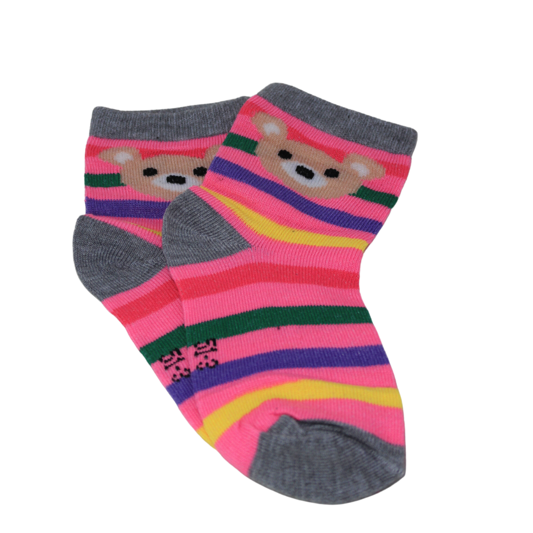 Light Pink Multi Lines Teddy Kids Socks (6-10 Years)