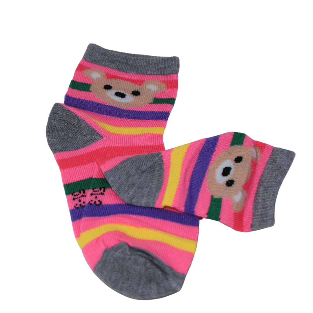 Light Pink Multi Lines Teddy Kids Socks (6-10 Years)