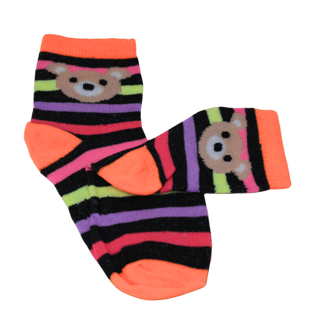 Black Multi Lines Teddy Kids Socks (6-10 Years)