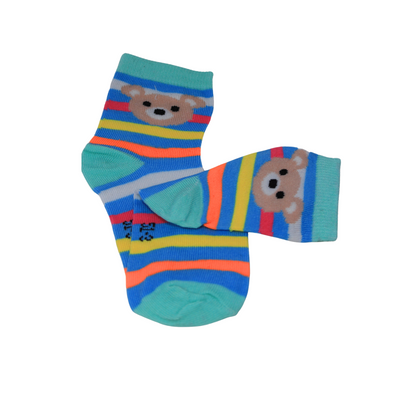 Blue Multi Lines Teddy Kids Socks (6-10 Years)