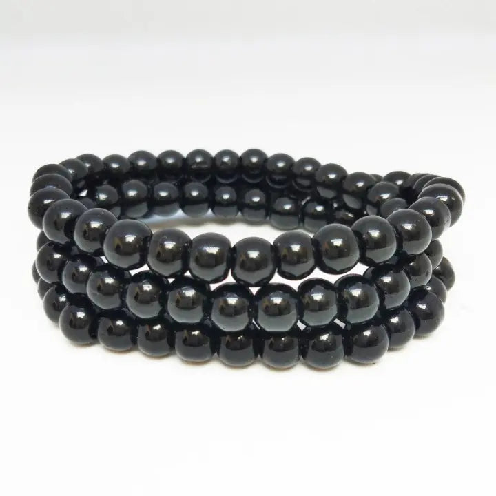 Black Stone Beads Bracelet - Three Layers