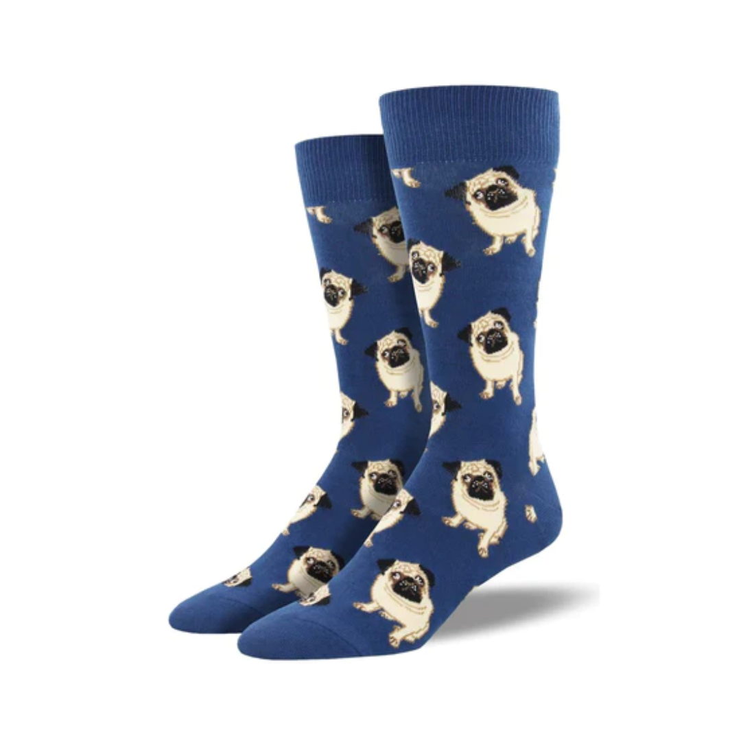 Navy Blue Pugs Dog Funky Socks