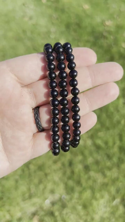 Black Stone Beads Bracelet - Three Layers
