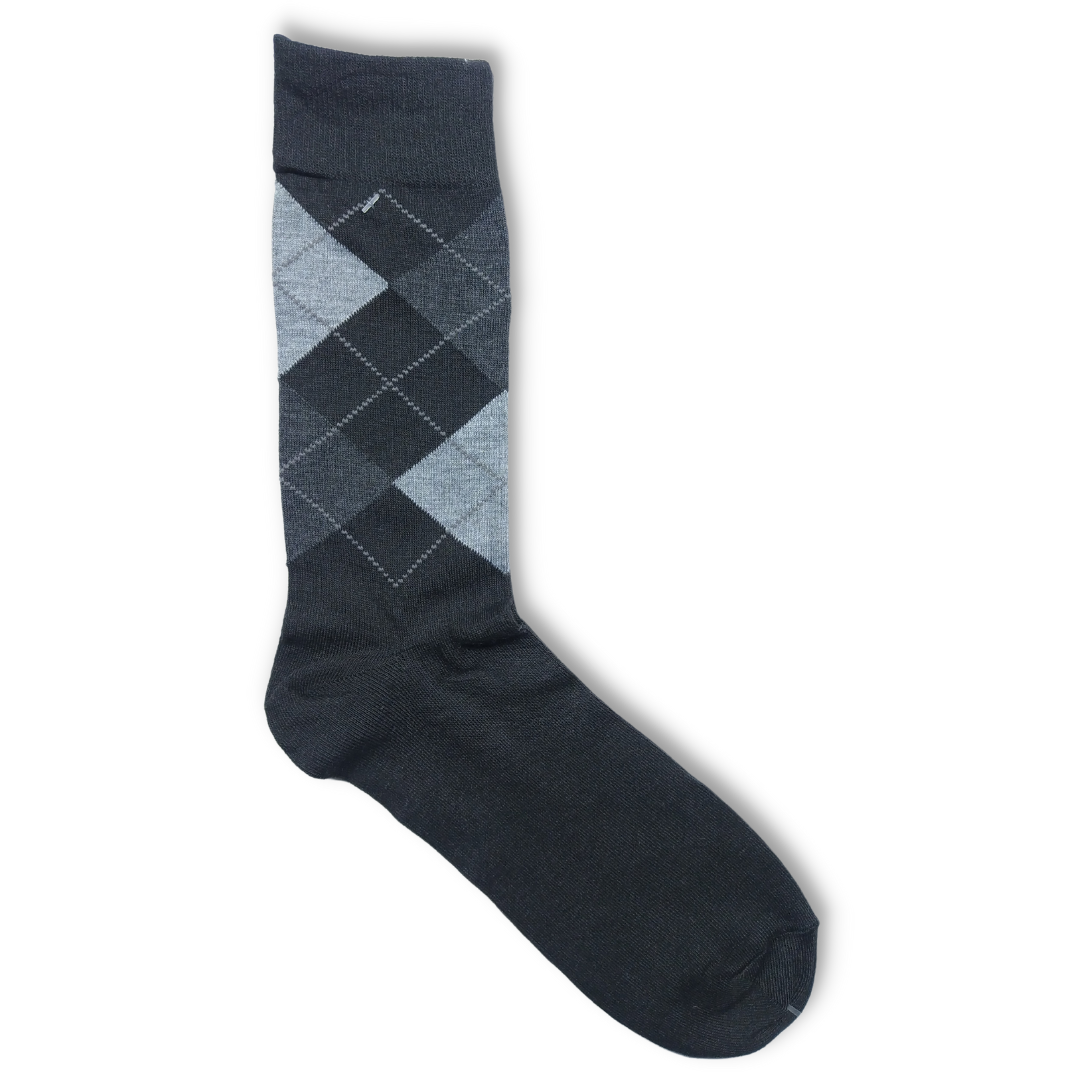Stylish Charcoal Grey Liner Argyle Crew Socks - SOXO #1 Imported Socks Brand in Pakistan