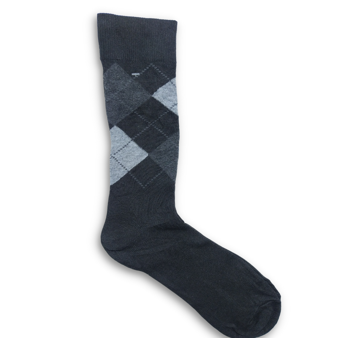 Stylish Charcoal Grey Liner Argyle Crew Socks - SOXO #1 Imported Socks Brand in Pakistan