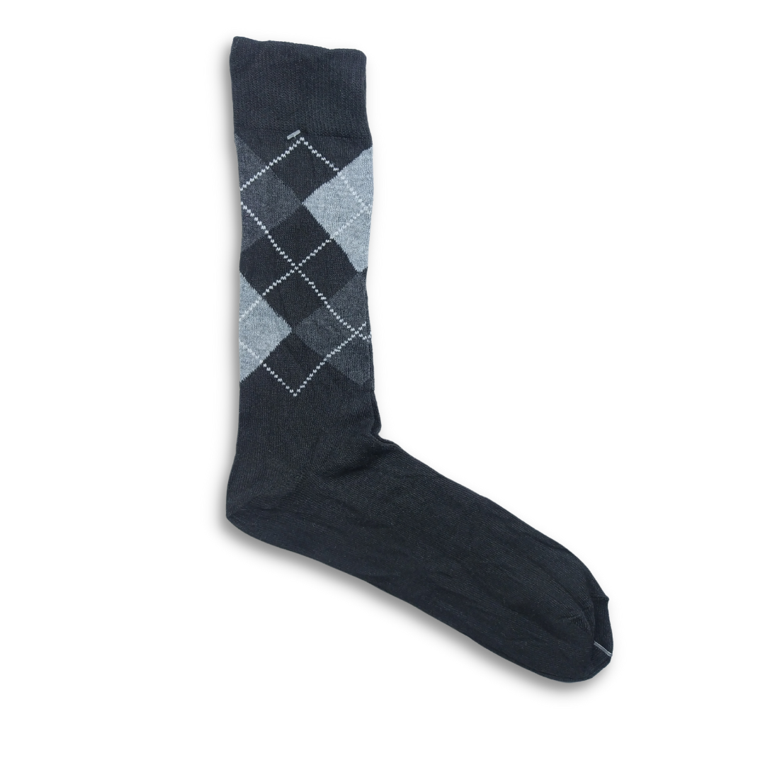 Stylish White Liner Argyle Crew Socks - SOXO #1 Imported Socks Brand in Pakistan