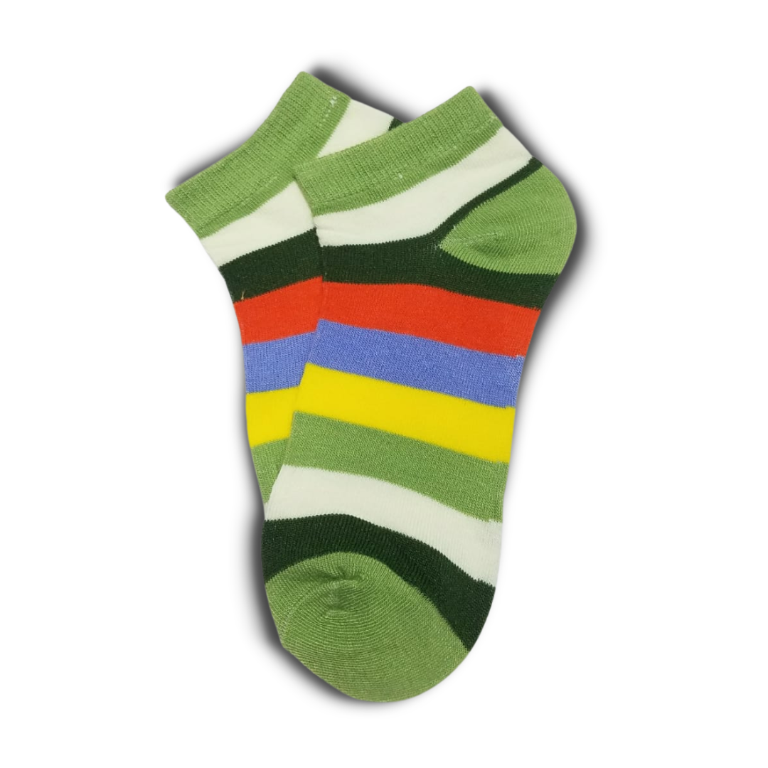 Green Bold Colourful Rainbow Ankle Socks - Premium Quality