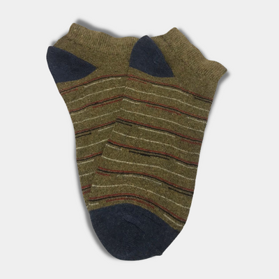 Multi Stripes Stretch Cotton Ankle Socks Brown