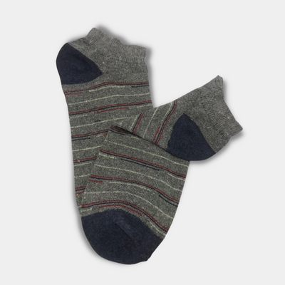 Multi Stripes Stretch Cotton Ankle Socks Grey