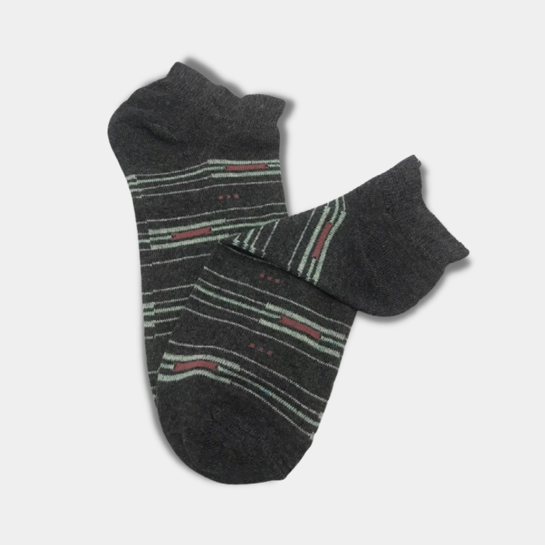 Multi Stripes Stretch Cotton Ankle Socks Dark Grey