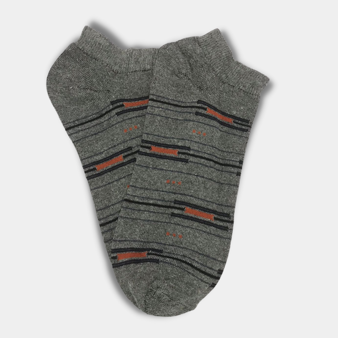 Multi Stripes Stretch Cotton Ankle Socks Light Grey