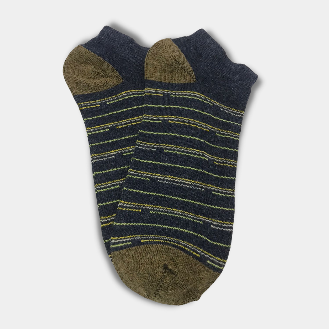 Multi Stripes Stretch Cotton Ankle Socks Blue