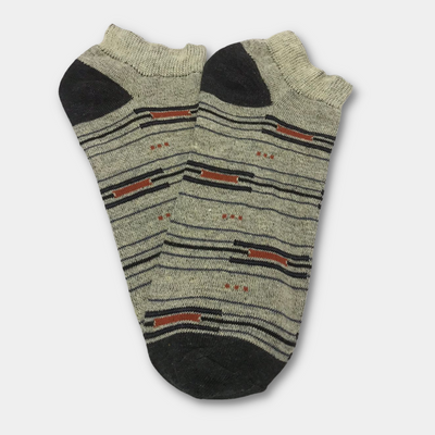 Multi Black Stripes Stretch Cotton Ankle Socks Light Grey