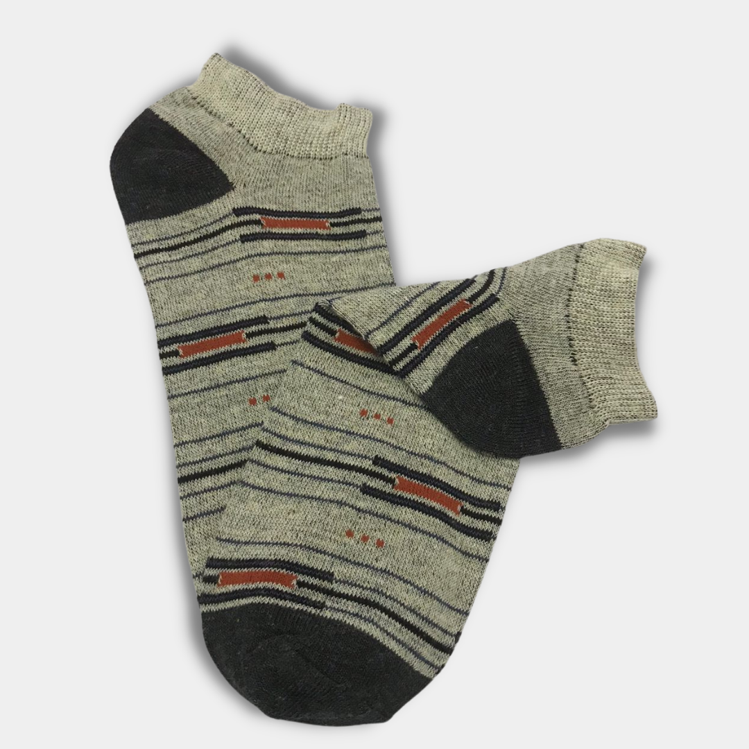 Multi Black Stripes Stretch Cotton Ankle Socks Light Grey