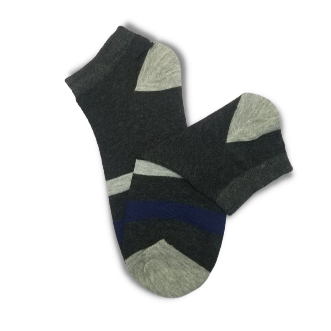 Dark Grey Striped Ankle Socks - Premium Quality