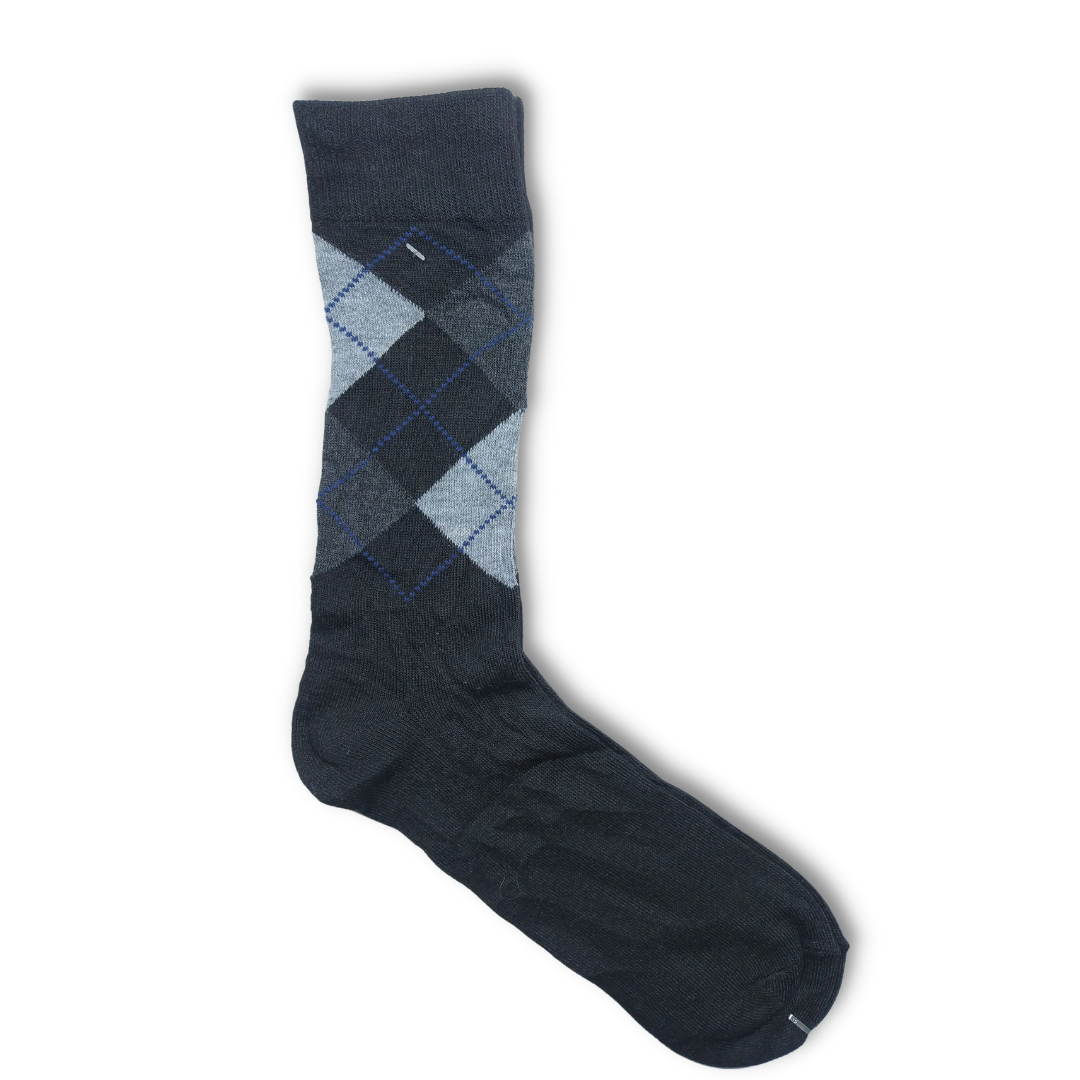 Stylish Charcoal Blue Liner Argyle Crew Socks - SOXO #1 Imported Socks Brand in Pakistan