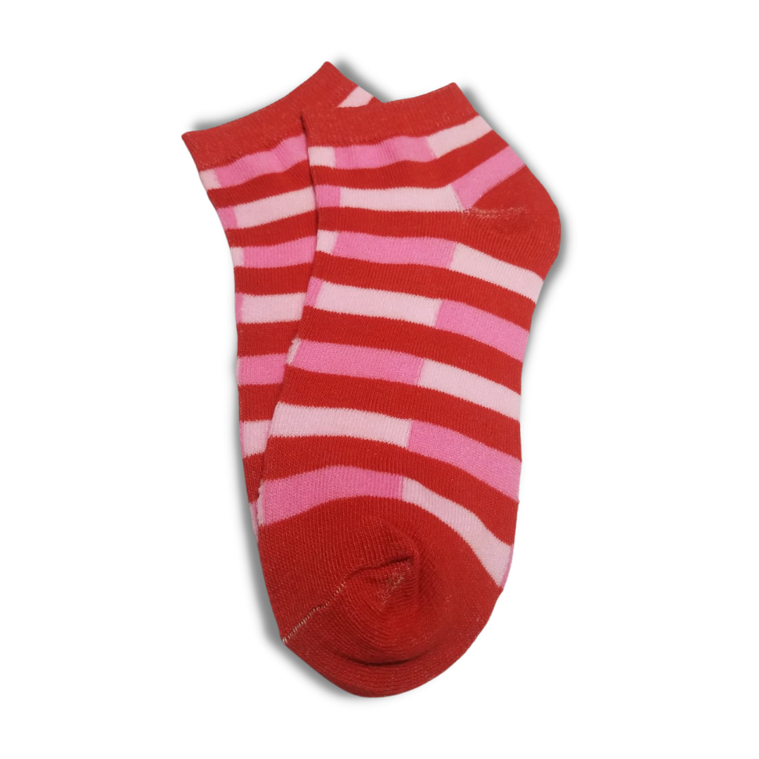 Multi Stripes Ankle Women Socks Red - Premium Quality