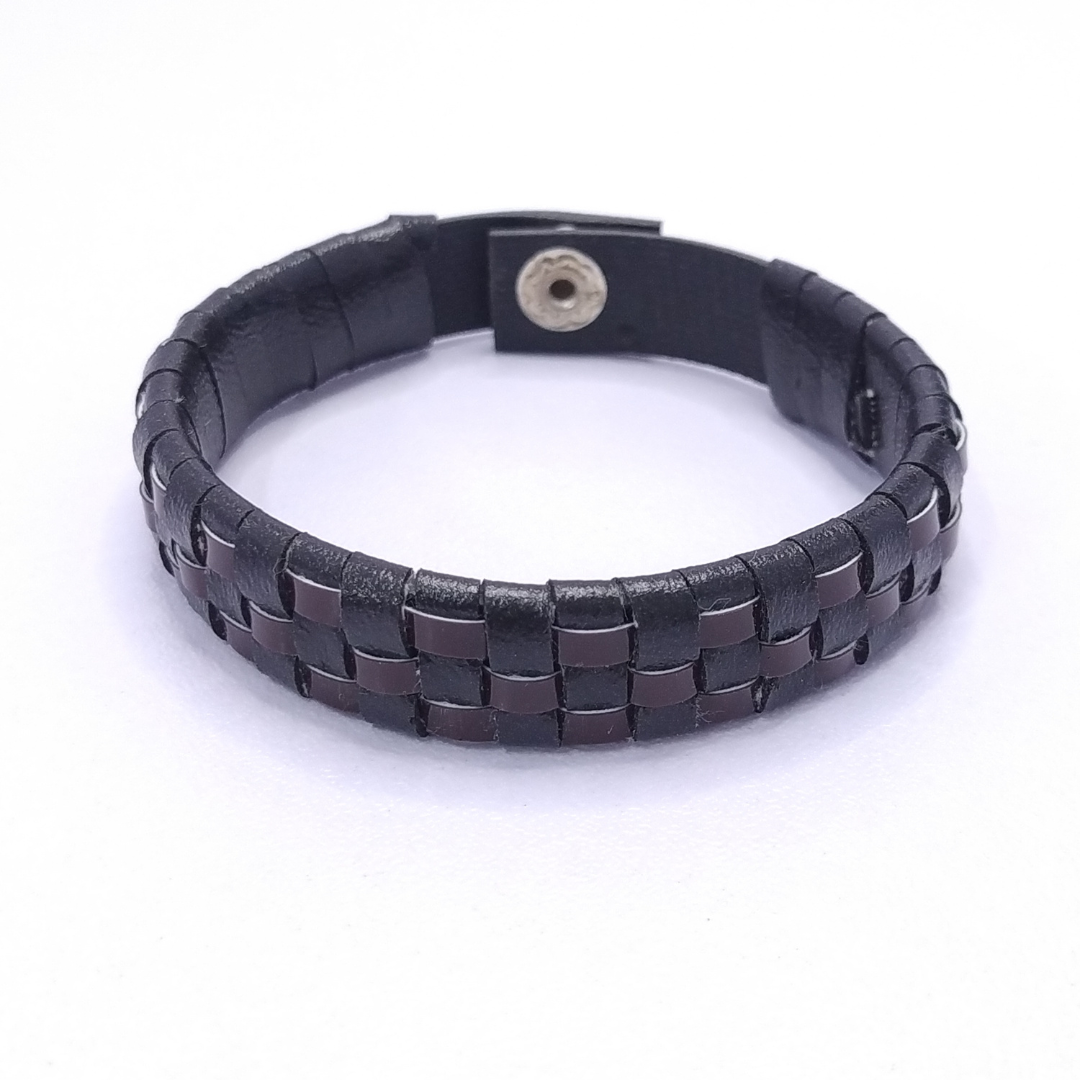 Black Engraved Leather Braided Bracelet For Men