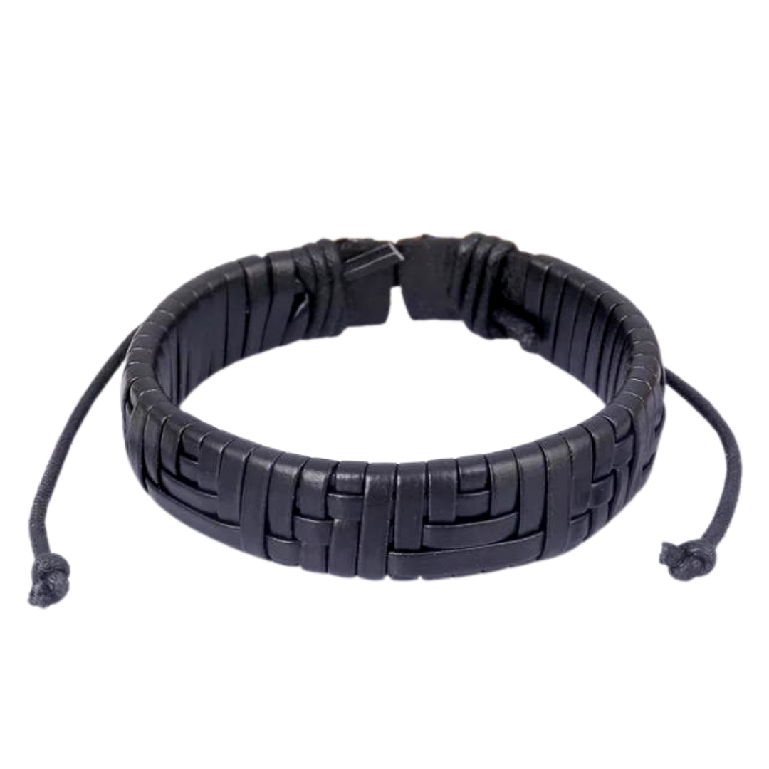 Black Premium Style Leather Braided Bracelet For Men