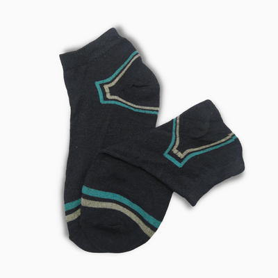 Black Short Ankle Socks With Blue Stripes