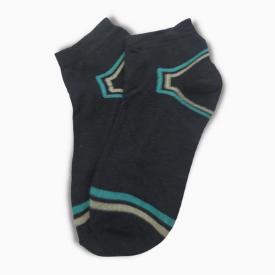 Black Short Ankle Socks With Blue Stripes