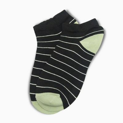 Black Short Ankle Socks With White Lines