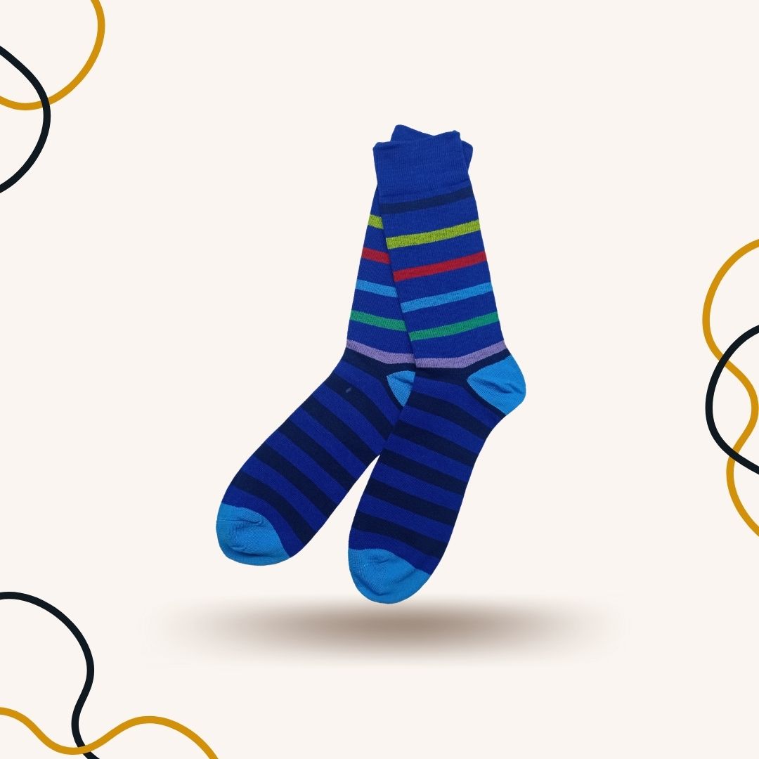 Blue Rainbow Striped Funky Socks - SOXO #1 Imported Socks Brand in Pakistan