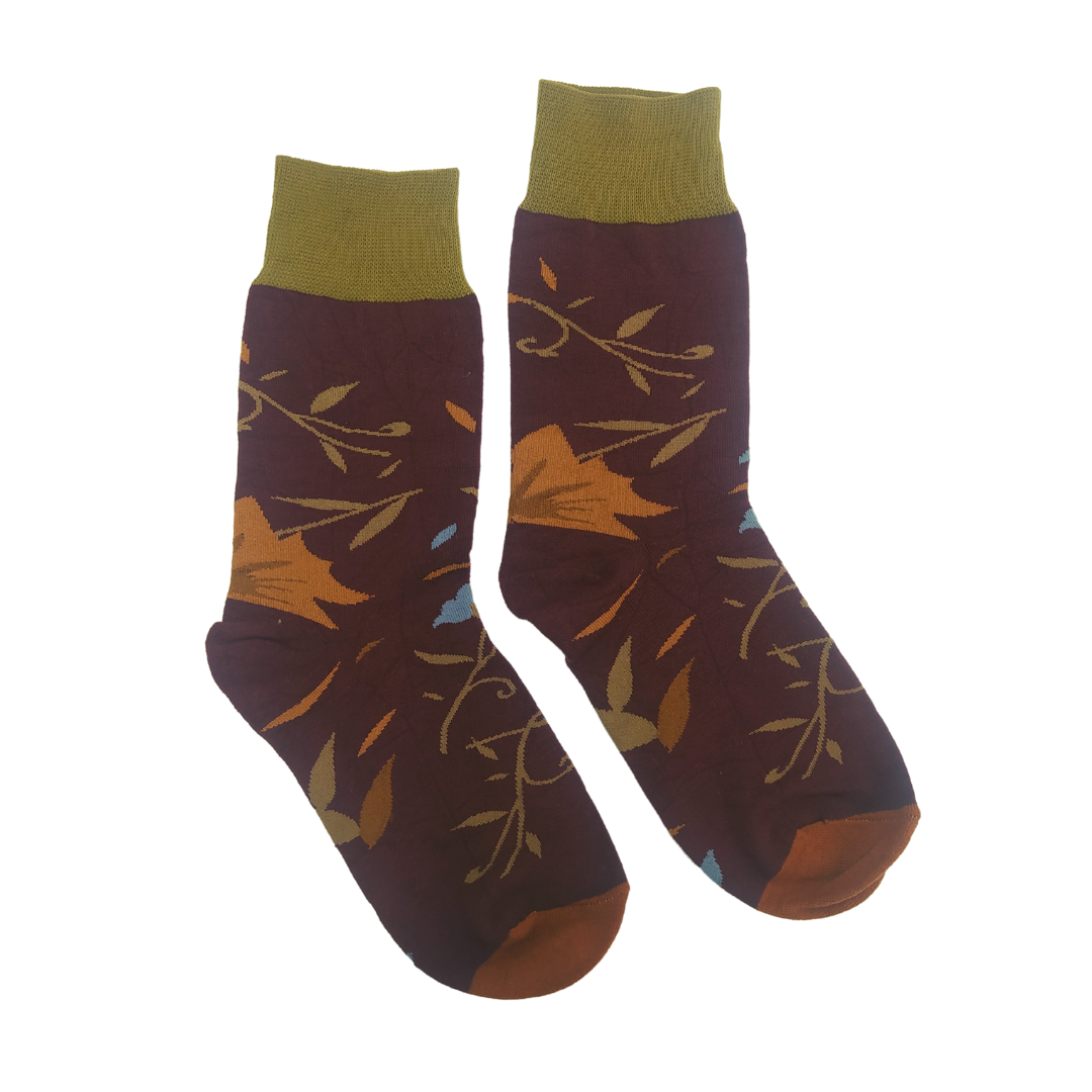 Brown floral pattern funky socks - SOXO #1 Imported Socks Brand in Pakistan