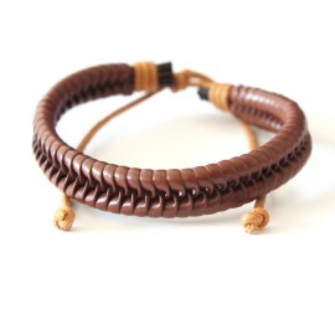 Brown Braided Style Leather Bracelet For Men
