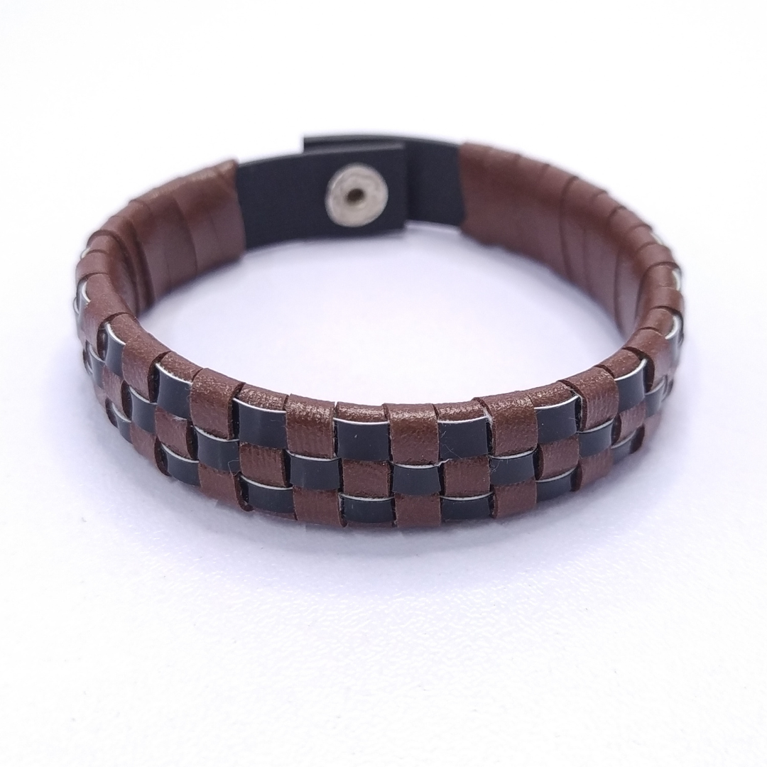 Brown Engraved Leather Braided Bracelet For Men
