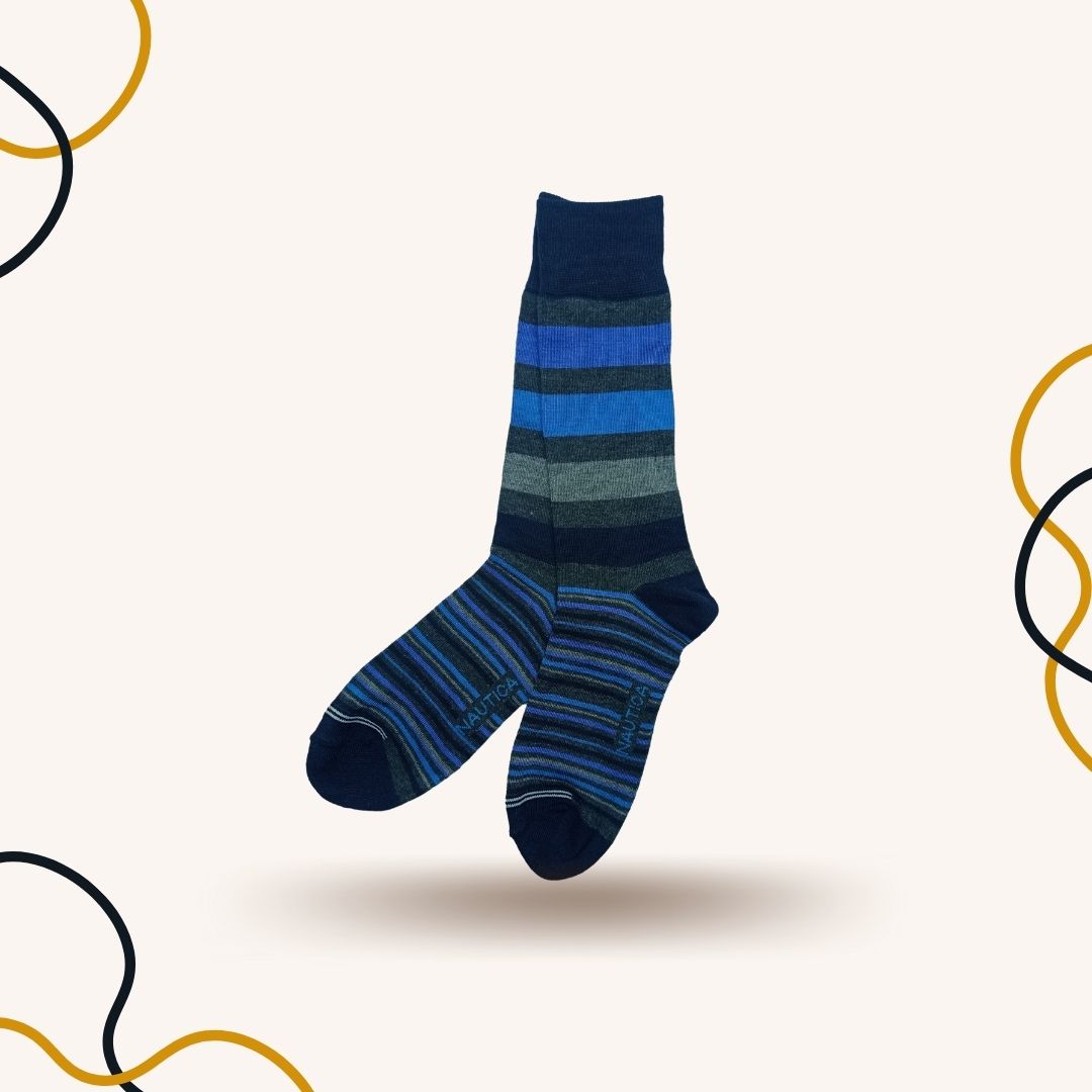 Fine Stripe Navy Blue Crew Socks - SOXO #1 Imported Socks Brand in Pakistan