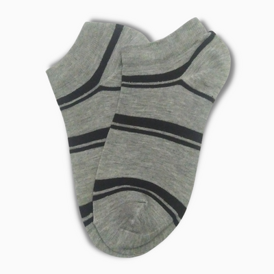 Grey Short Ankle Socks With Black Stripes