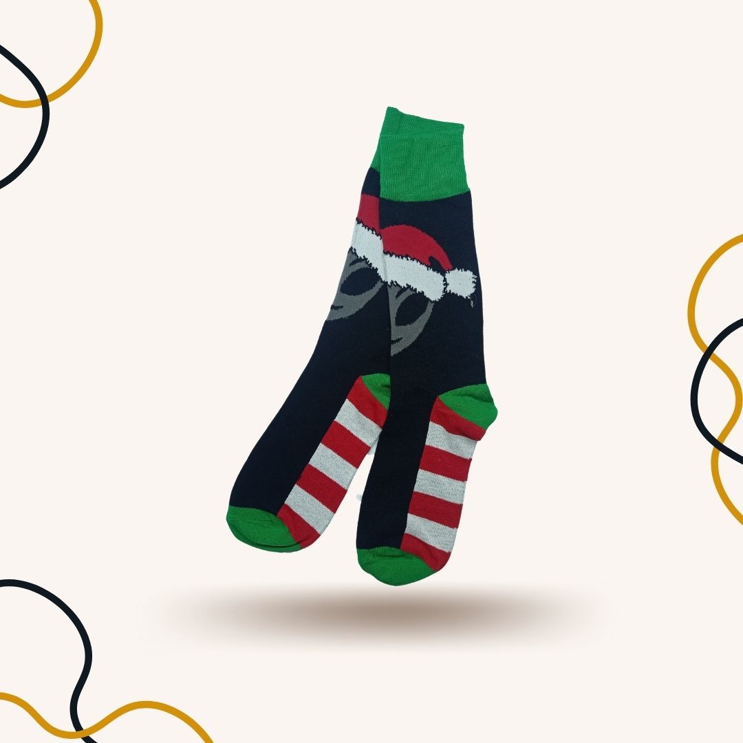 Santa Face Black Funky Socks - SOXO #1 Imported Socks Brand in Pakistan