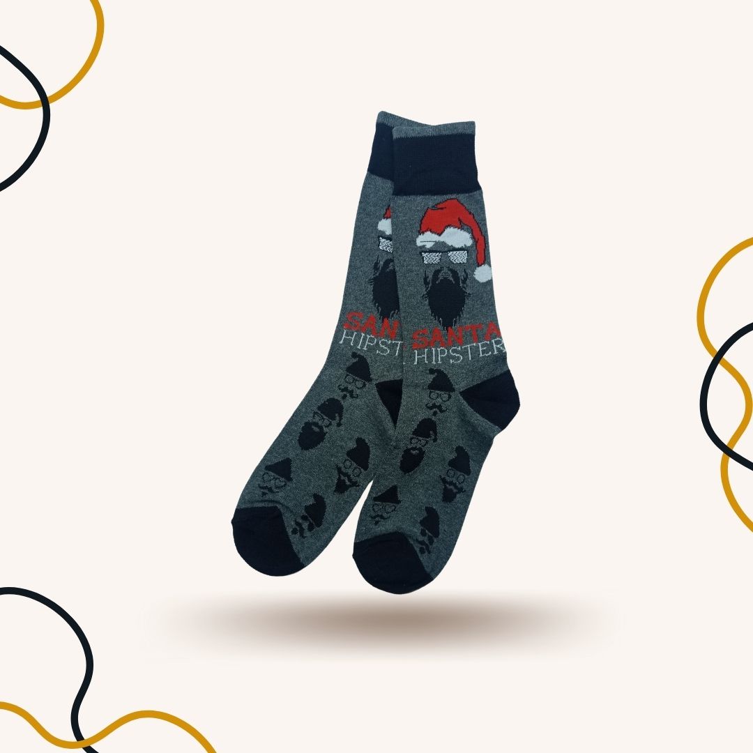 Santa Hipster Charcoal Funky Socks - SOXO #1 Imported Socks Brand in Pakistan