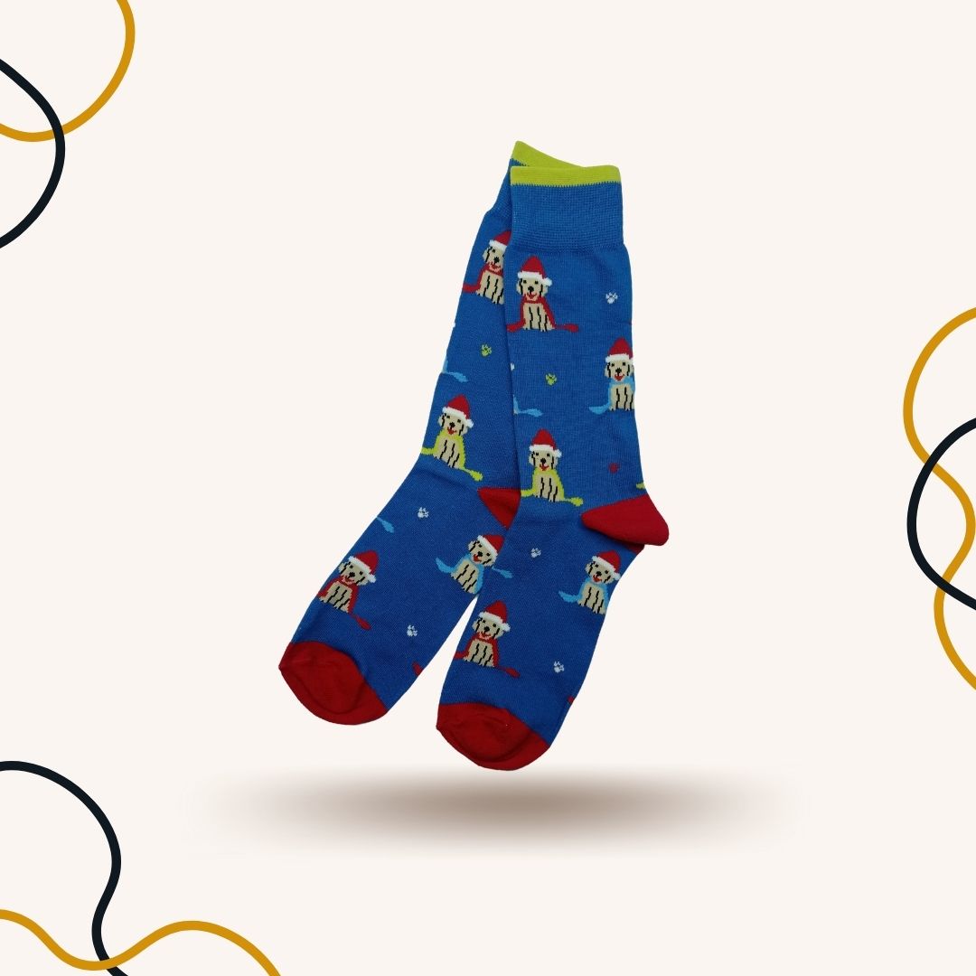 Santa Paws Pattern Blue Funky Socks - SOXO #1 Imported Socks Brand in Pakistan