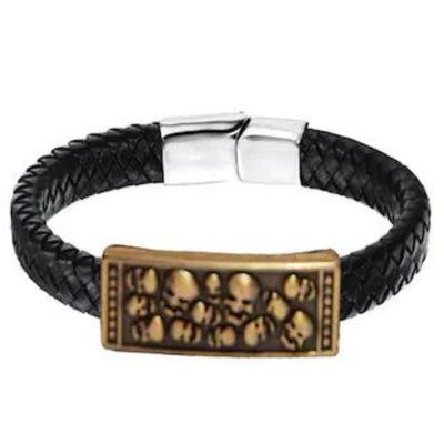 Skull Black Leather Bracelet For Men