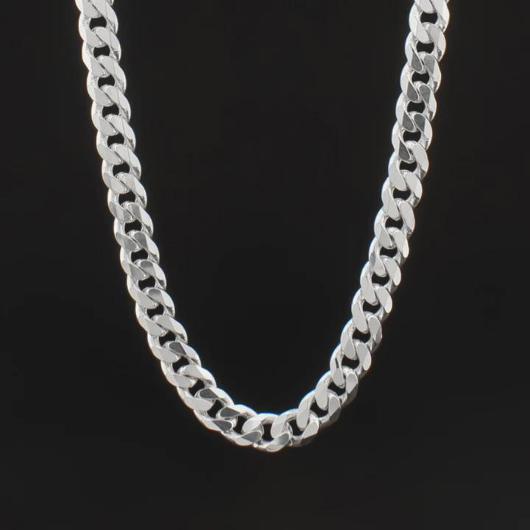 Sterling Silver Stainless Steel Curb Chain Necklace 11 mm