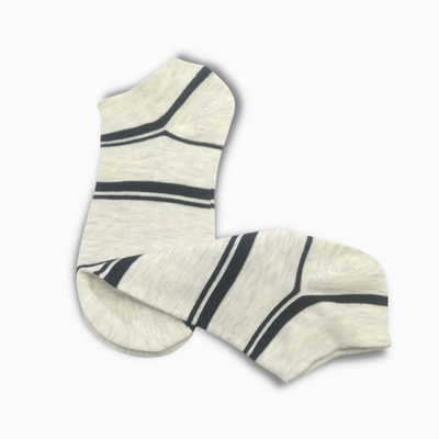 White Short Ankle Socks With Black Stripes