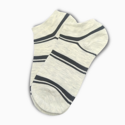 White Short Ankle Socks With Black Stripes