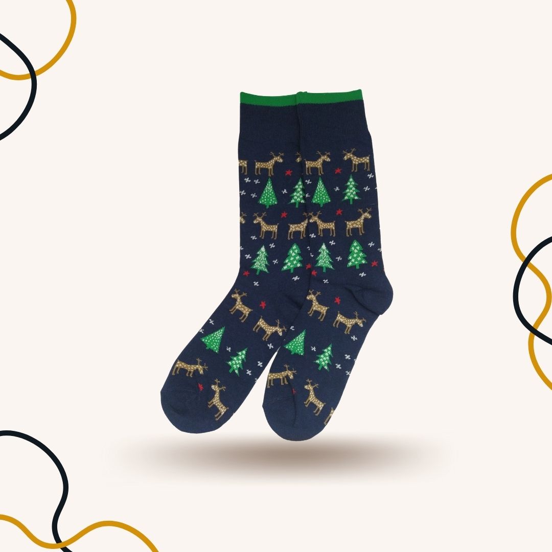 Winter Reindeer Navy Blue Funky Socks - SOXO #1 Imported Socks Brand in Pakistan