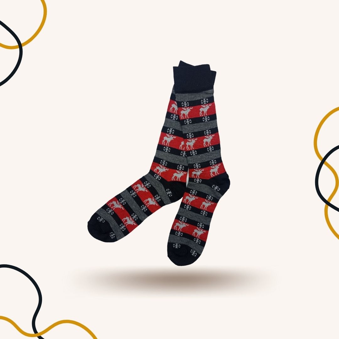 Winter Reindeer Red Stripe Funky Socks - SOXO #1 Imported Socks Brand in Pakistan