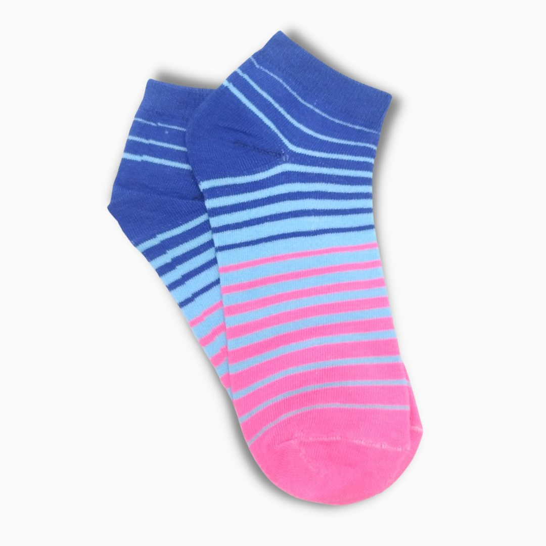 Women's Short Ankle Socks With Blue Stripes