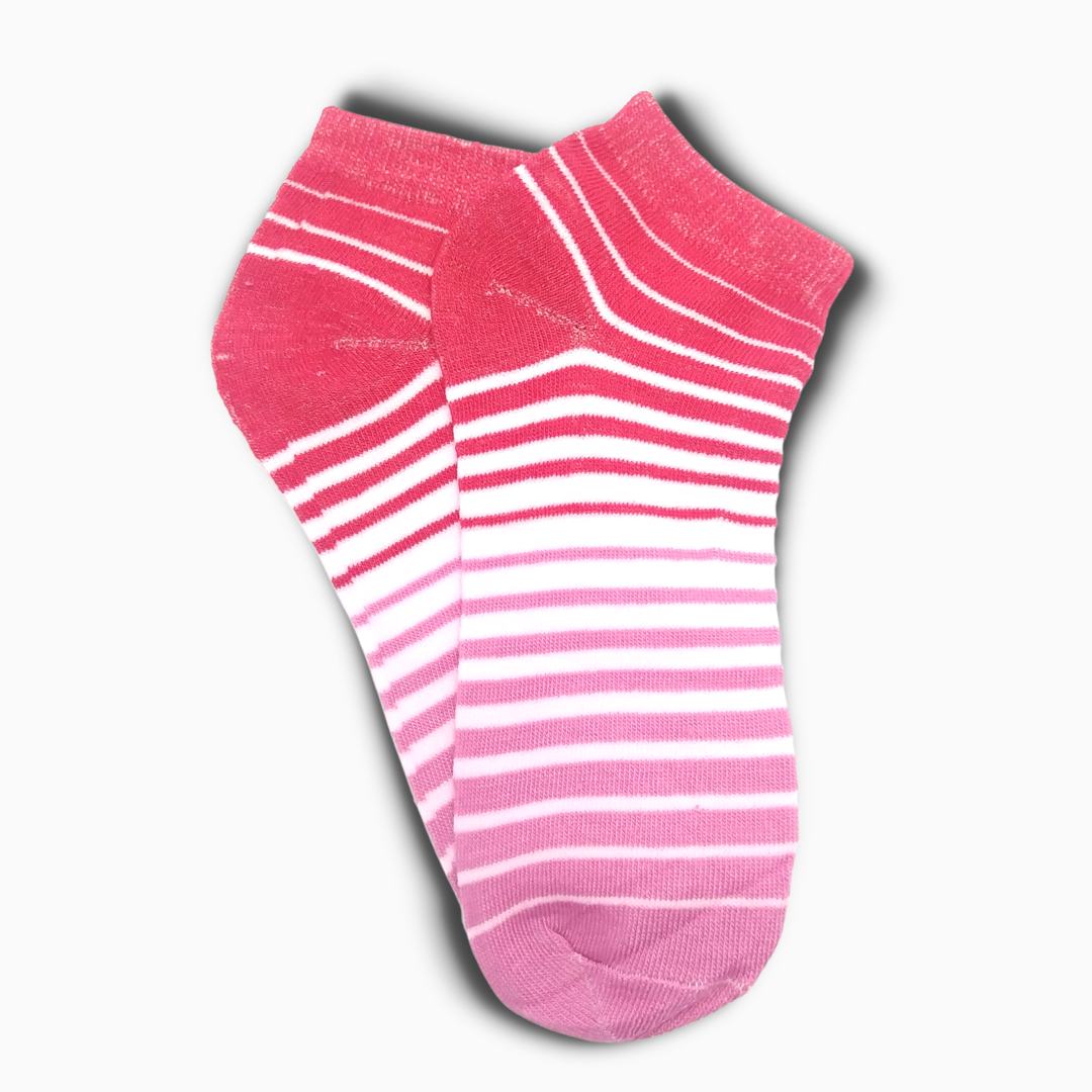 Women's Short Ankle Socks With Pink Stripes