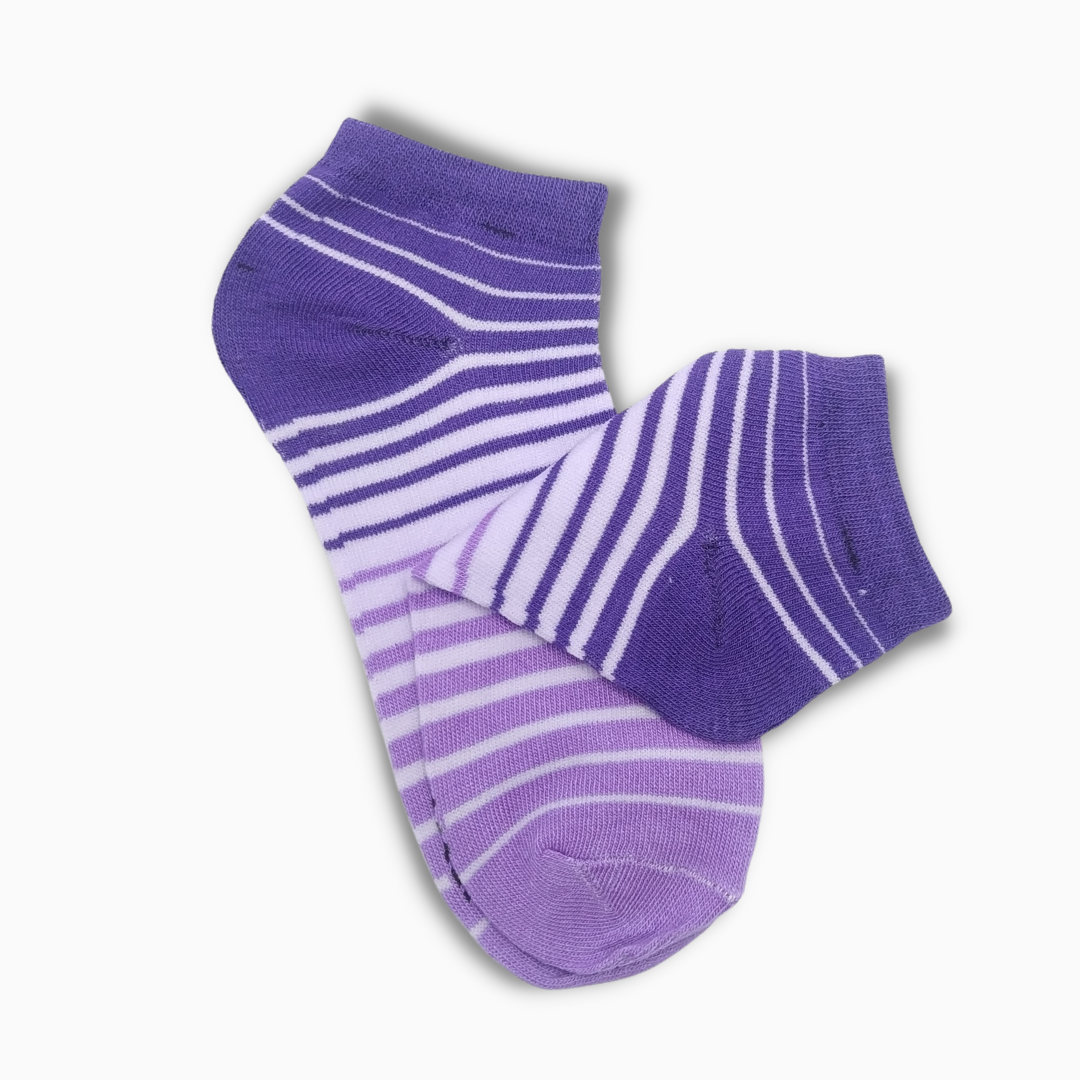 Women's Short Ankle Socks With Purple Stripes
