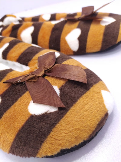 Women's Super Soft Fuzzy Slippers with Brown Stripes