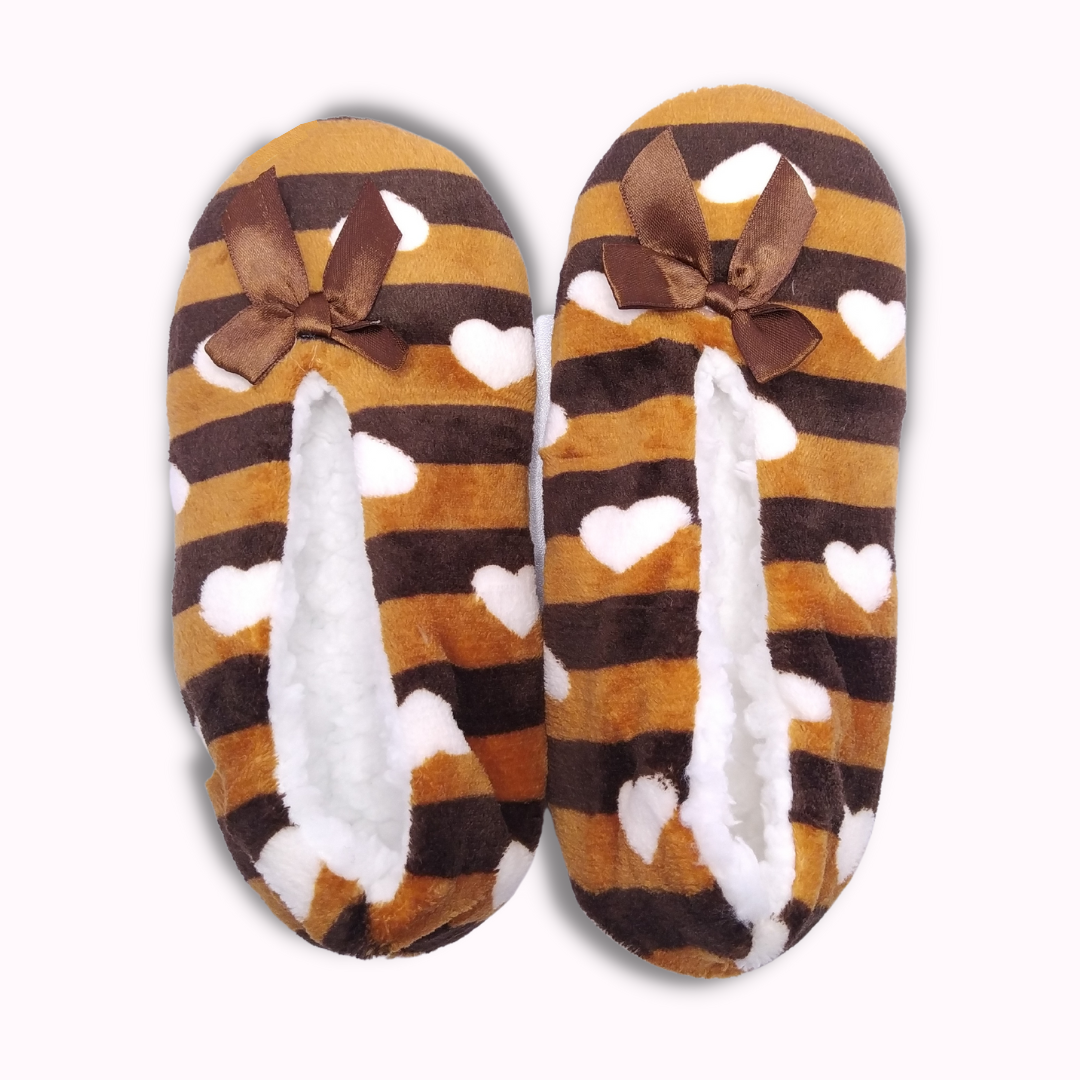 Women's Super Soft Fuzzy Slippers with Brown Stripes