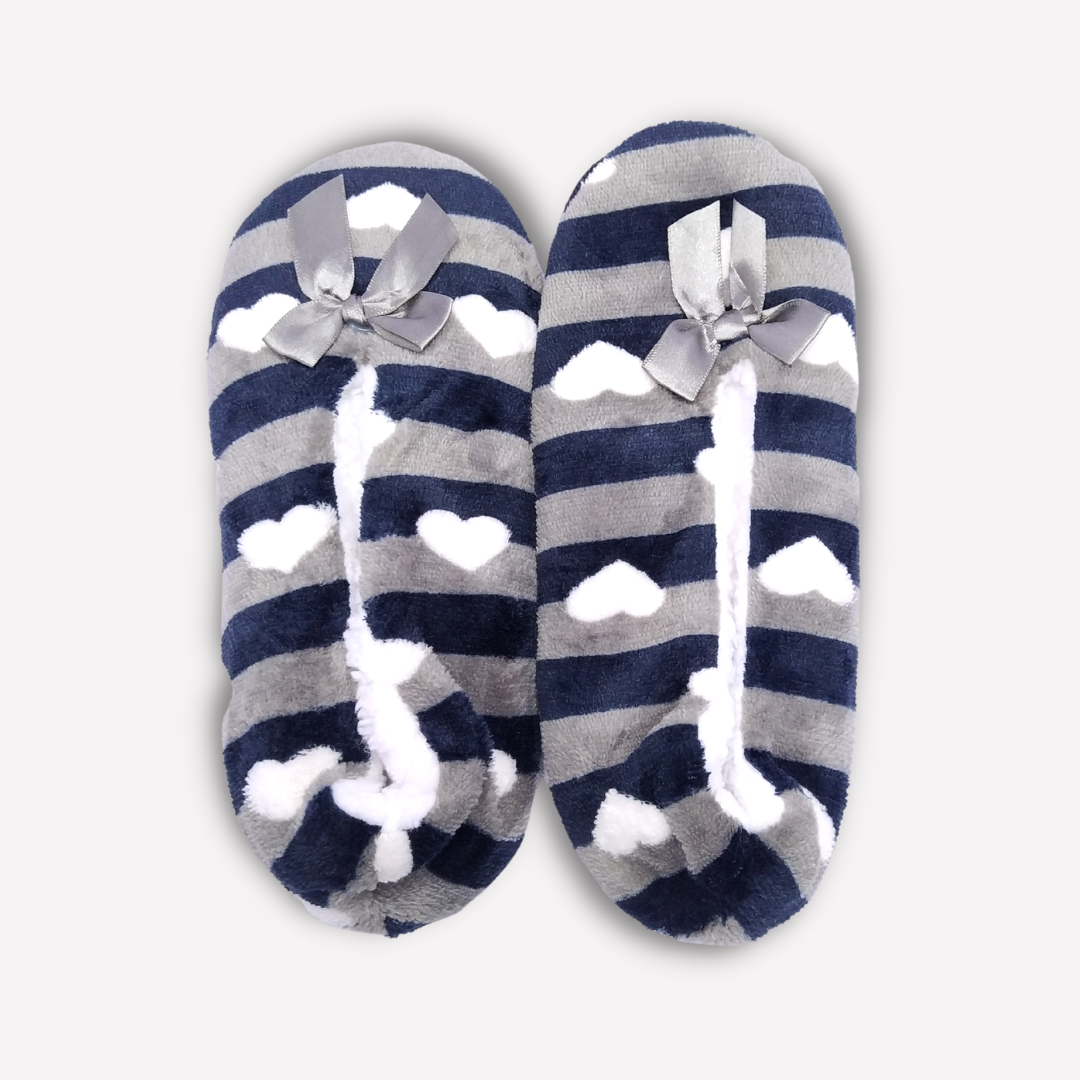 Women's Super Soft Fuzzy Slippers with Grey Stripes