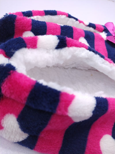 Women's Super Soft Fuzzy Slippers with Pink Stripes