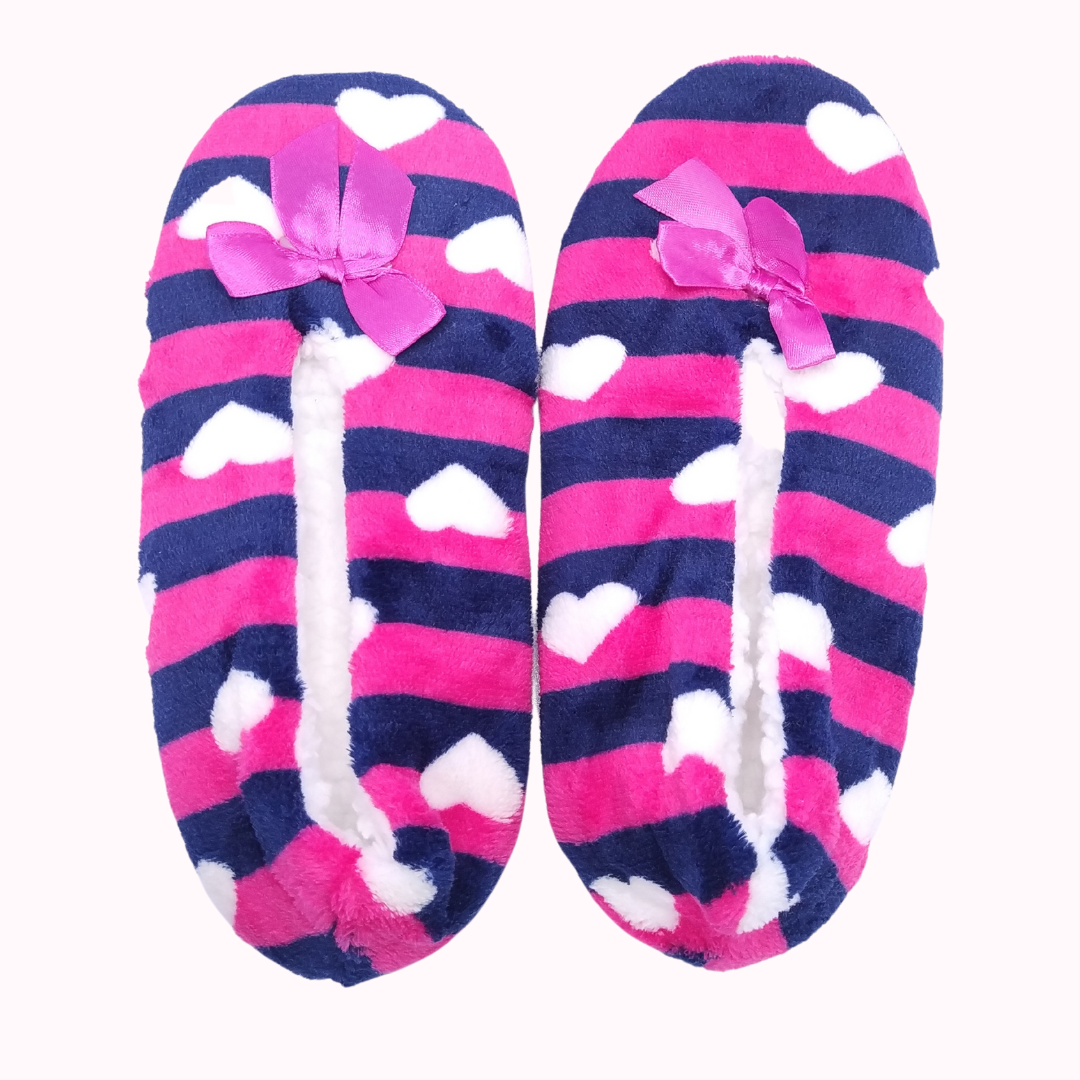Women's Super Soft Fuzzy Slippers with Pink Stripes
